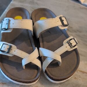 White and Brown Sandals with Adjustable Straps